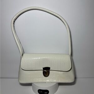 Amazon White Crocodile-Embossed Shoulder Bag